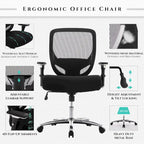 Sedia da ufficio ergonomica in rete per persone robuste e alte – 225 kg, braccioli 4D, reclinazione a 135°, certificata SGS e BIFMA