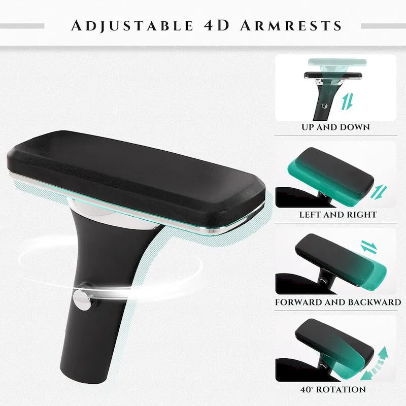 Sedia da ufficio ergonomica in rete per persone robuste e alte – 225 kg, braccioli 4D, reclinazione a 135°, certificata SGS e BIFMA