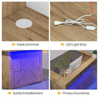 Reception Desk moderno con striscia luminosa a LED – 2 fori passacavo, pannelli laterali alti, venatura del legno bianca