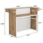Reception Desk moderno con striscia luminosa a LED – 2 fori passacavo, pannelli laterali alti, venatura del legno bianca