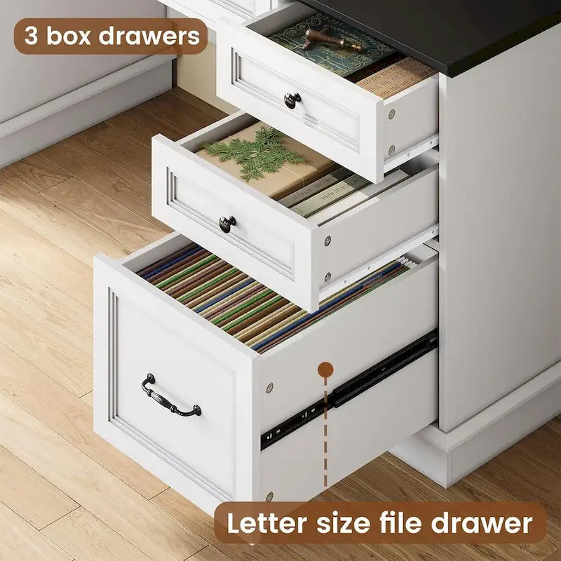 Scrivania Direzionale Rustica con Cassetti, Presa di Corrente, Luci LED e Ripiano per Monitor – Scrivania da Ufficio Domestico da 59"