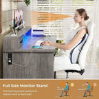 Scrivania Direzionale Rustica con Cassetti, Presa di Corrente, Luci LED e Ripiano per Monitor – Scrivania da Ufficio Domestico da 59"