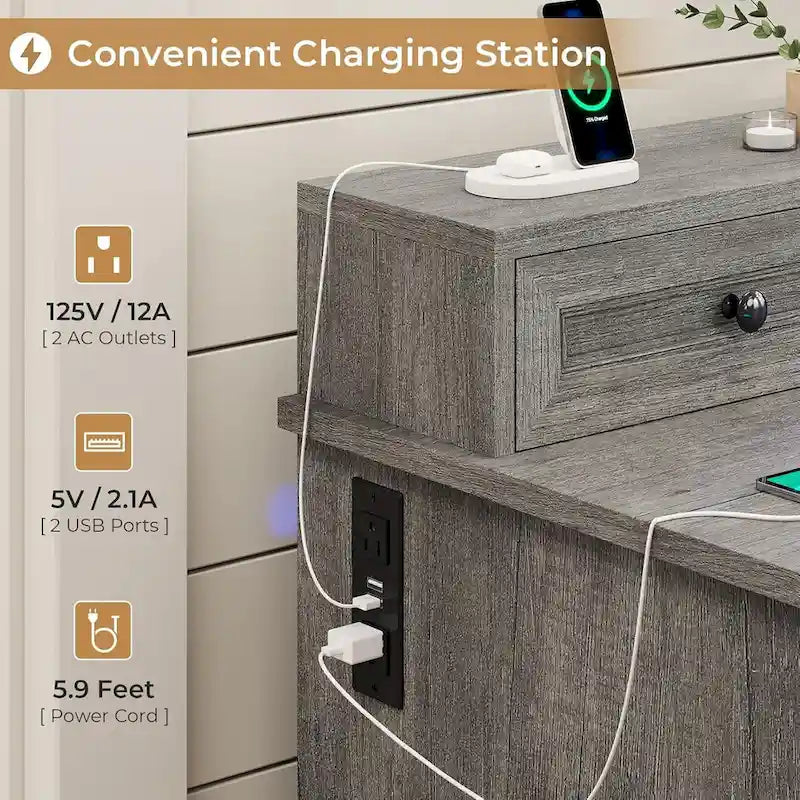 Scrivania Direzionale Rustica con Cassetti, Presa di Corrente, Luci LED e Ripiano per Monitor – Scrivania da Ufficio Domestico da 59"
